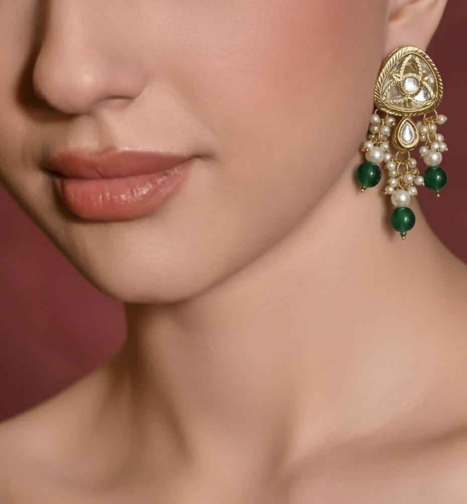 Golden Emerald Drop Danglers
