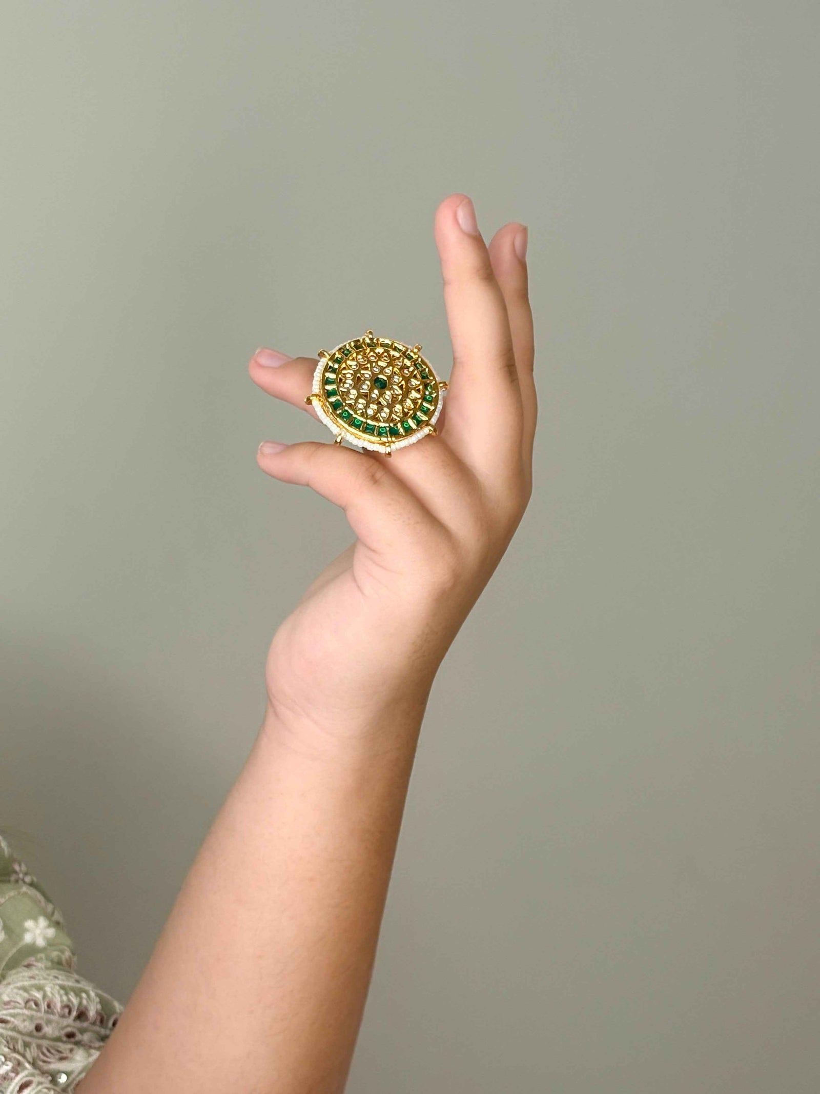 Green Kundan Chakra Ring