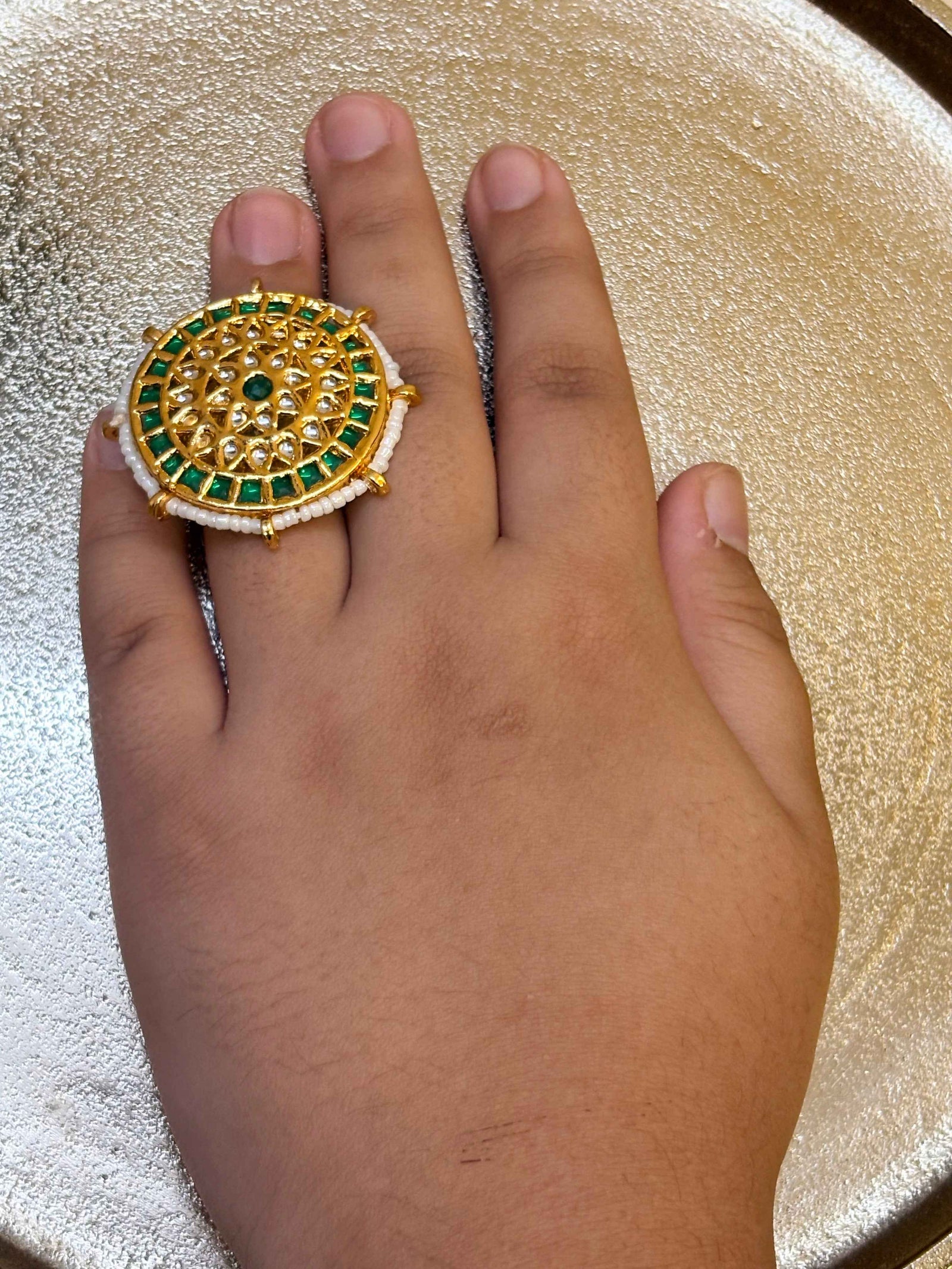 Green Kundan Chakra Ring
