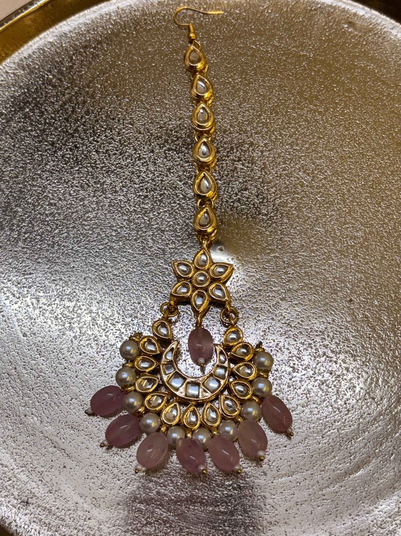 Rose Quartz Drop Maang Tikka