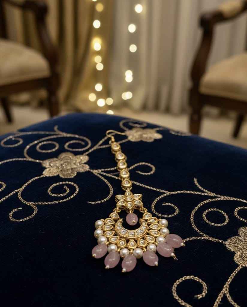 Rose Quartz Drop Maang Tikka