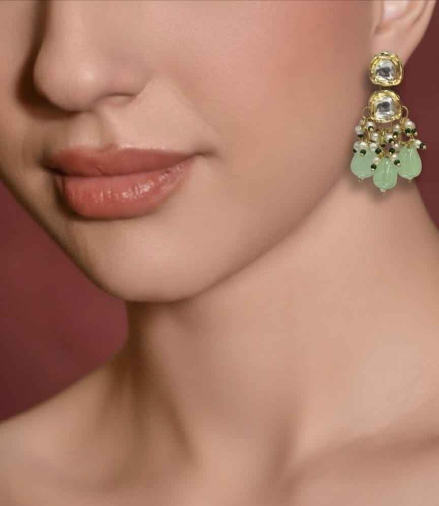 Mint Kundan Drop Earrings