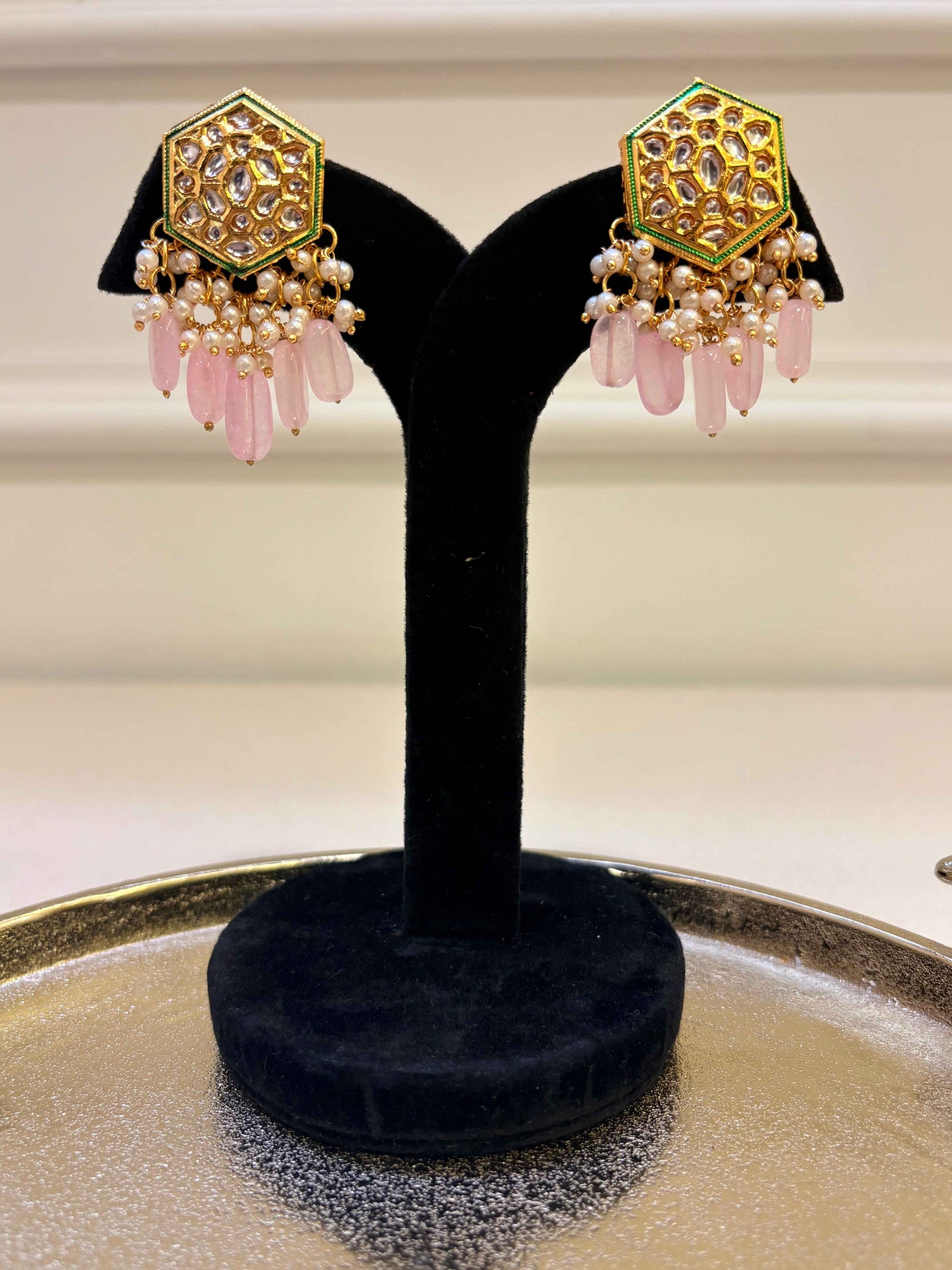 Kundan & Rose Quartz Stud Earrings