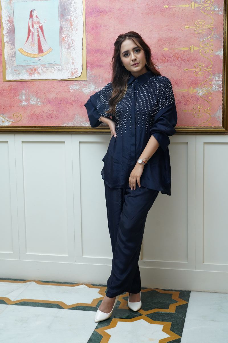 Nalki And Moti Work On The Front And Back And Cinched Pleats