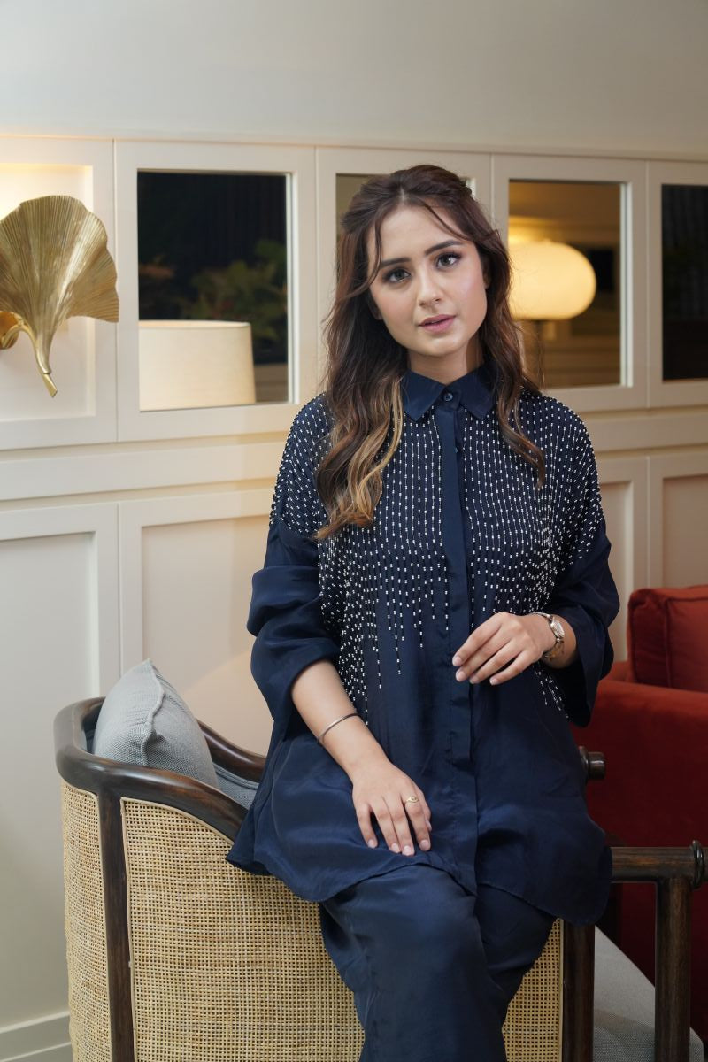 Nalki And Moti Work On The Front And Back And Cinched Pleats