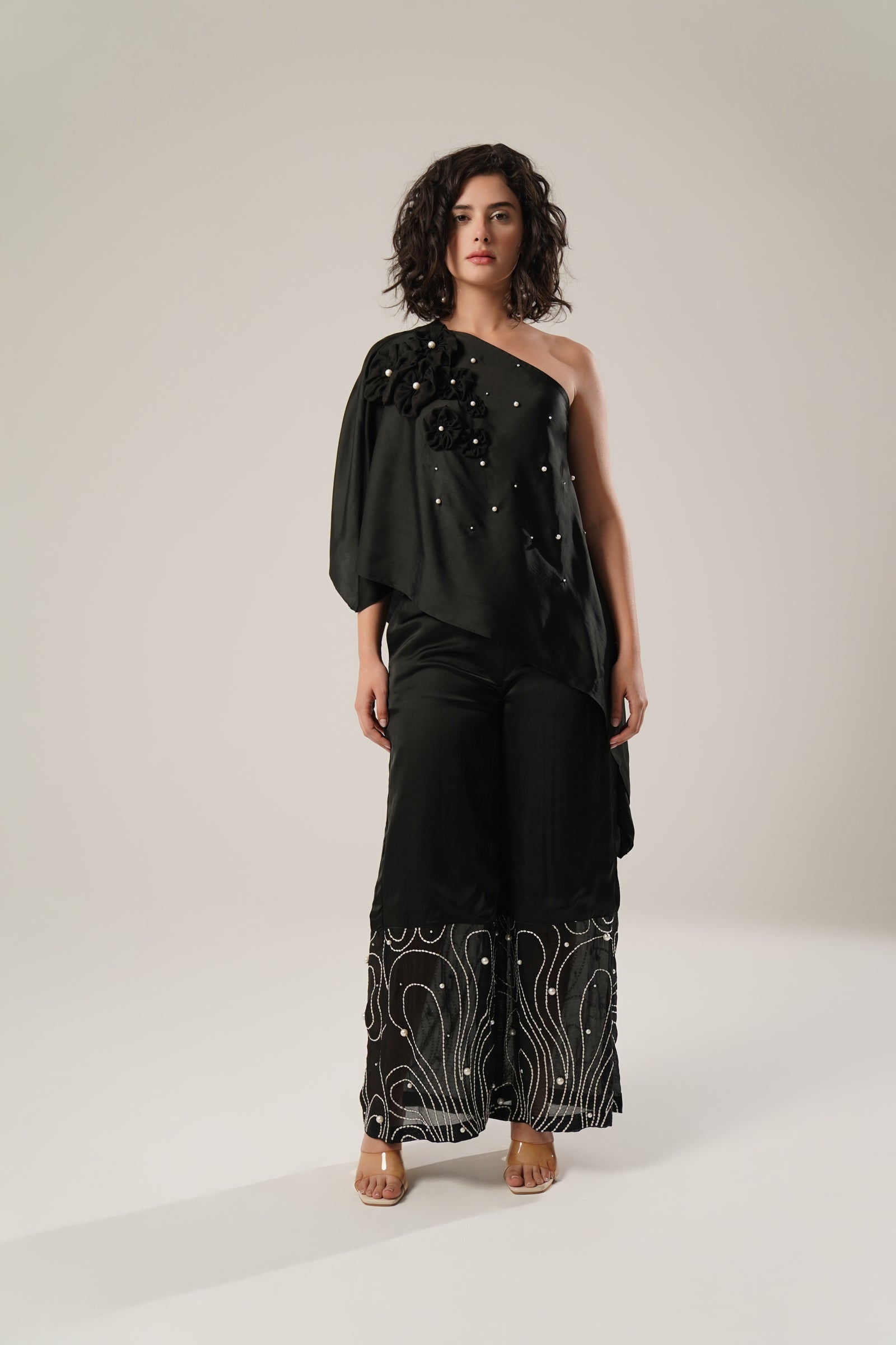 Black Asymmetric Off-Shoulder Top