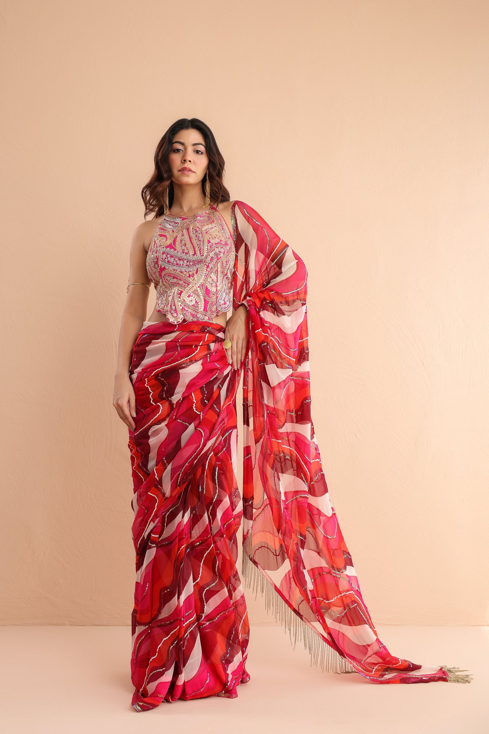 The cosmo politian saree with ambi backless blouse.