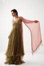 The Calcutta Mehendi set in avacado green with gulabi dupatta