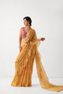 The alipore jhilmil saree set in butter yellow with phool gota blouse