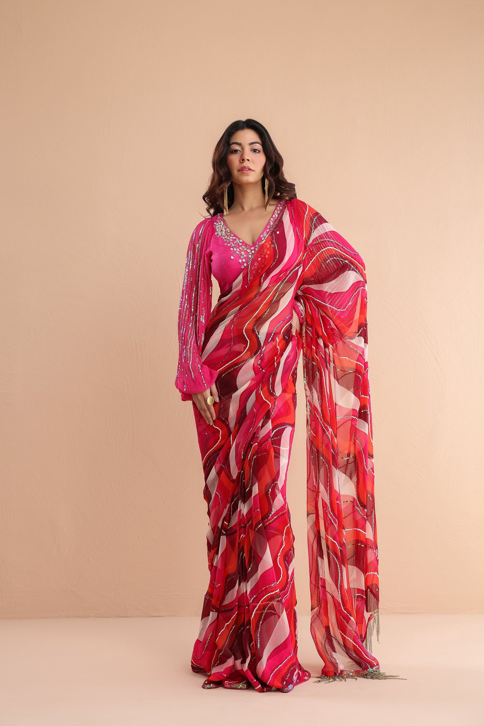 The  cosmo politian saree with bohemium blouse.