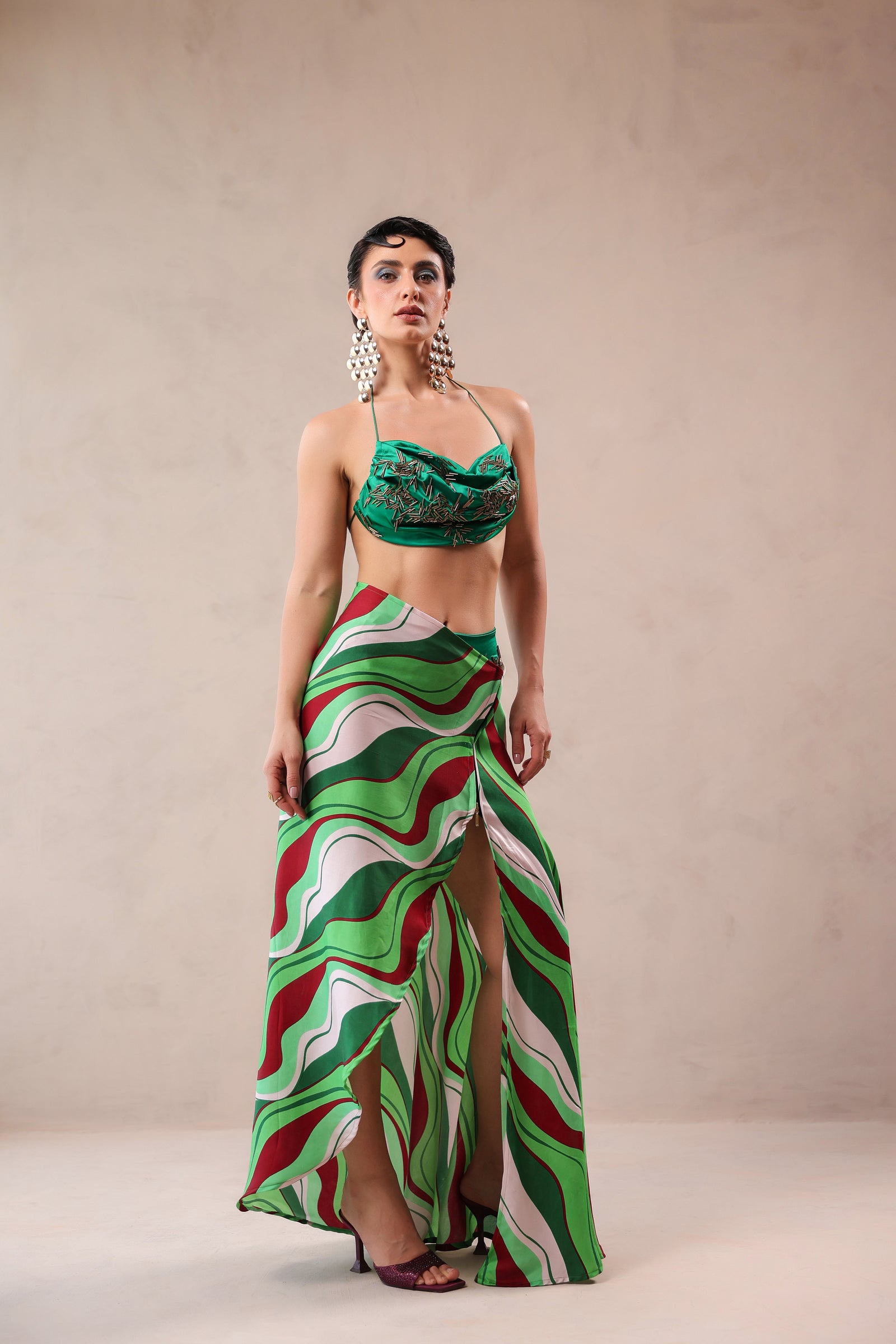 Santa monica  green bikini coverup set