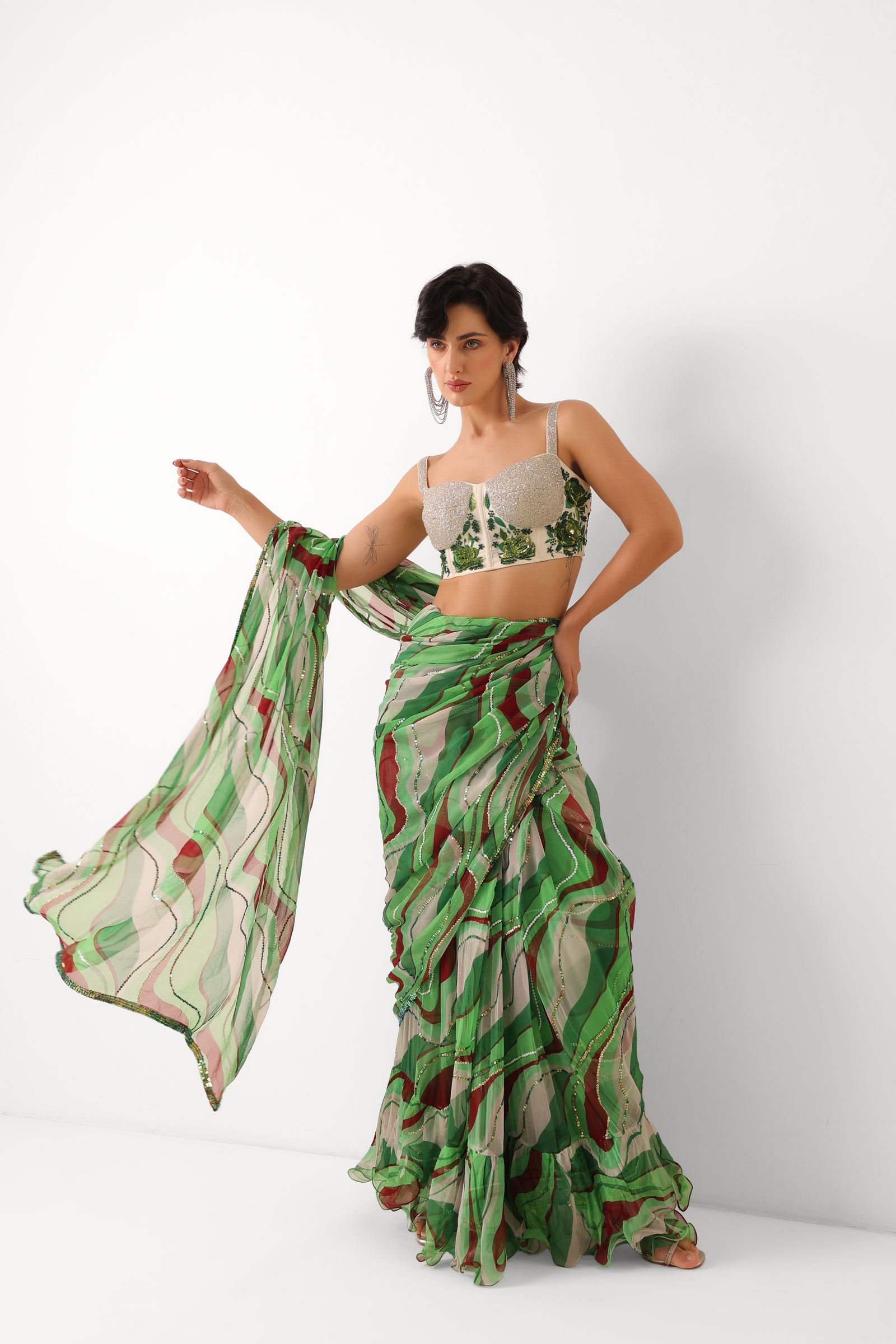 The lush green lehar saree with corset blouse
