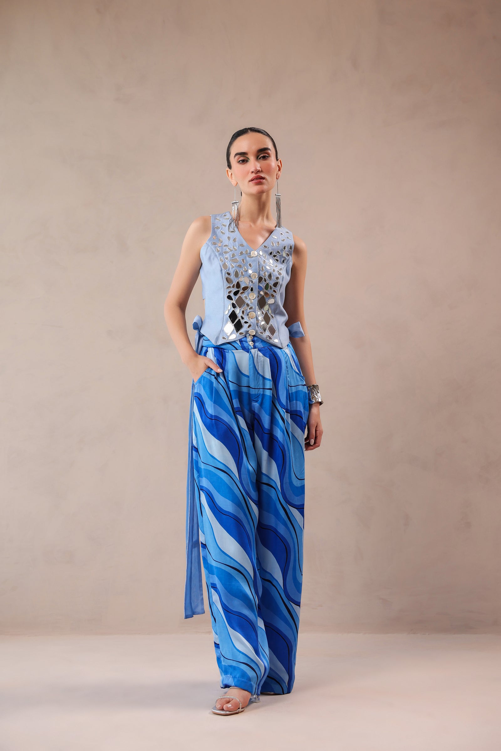 The Swagger Sheesha koti pant  set in ocean & atlantic lehar