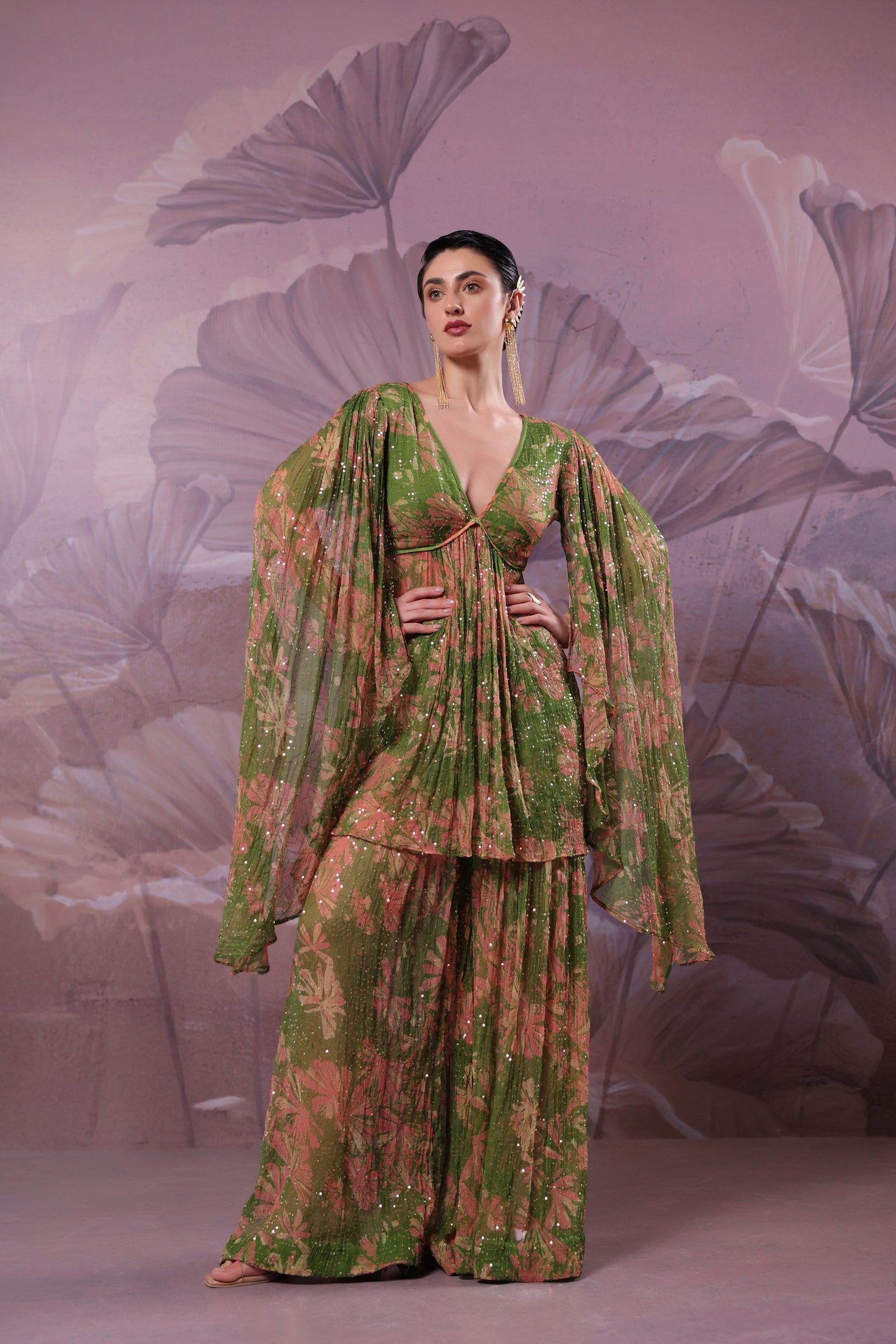 "The city of joy"  Avacado green  Drama sleeve set