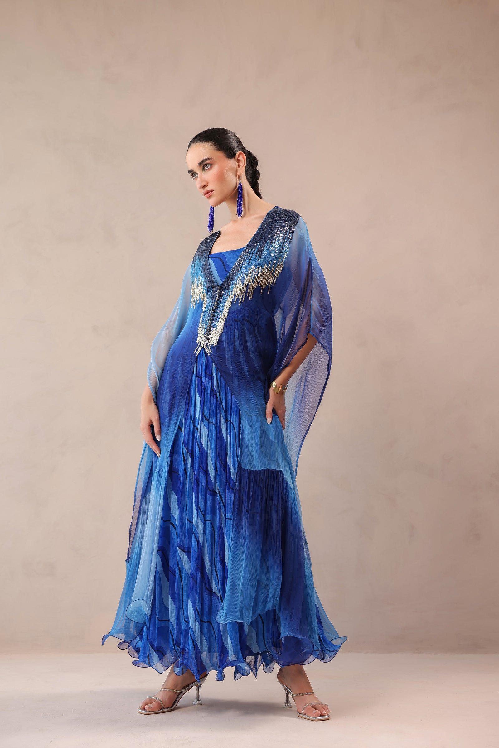 Amber & Ocean Blue Bling Kaftaan with dress set