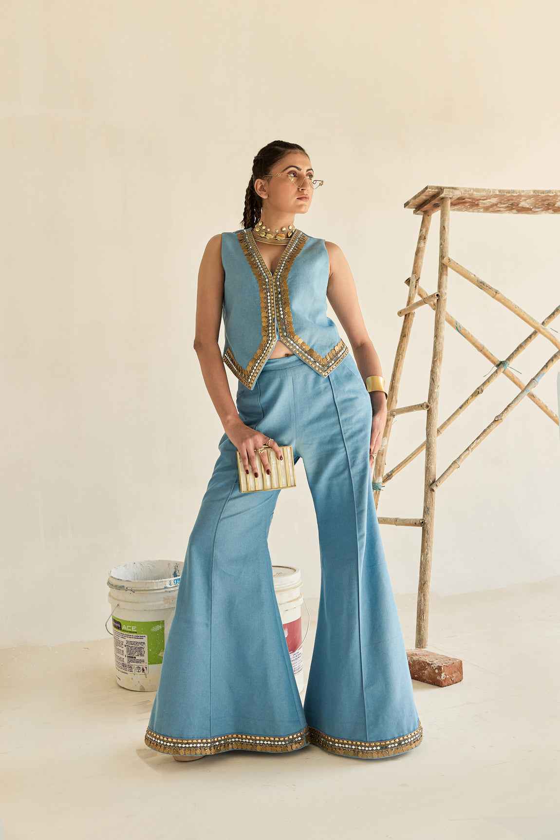 Denim Waist Coat And Hipsters