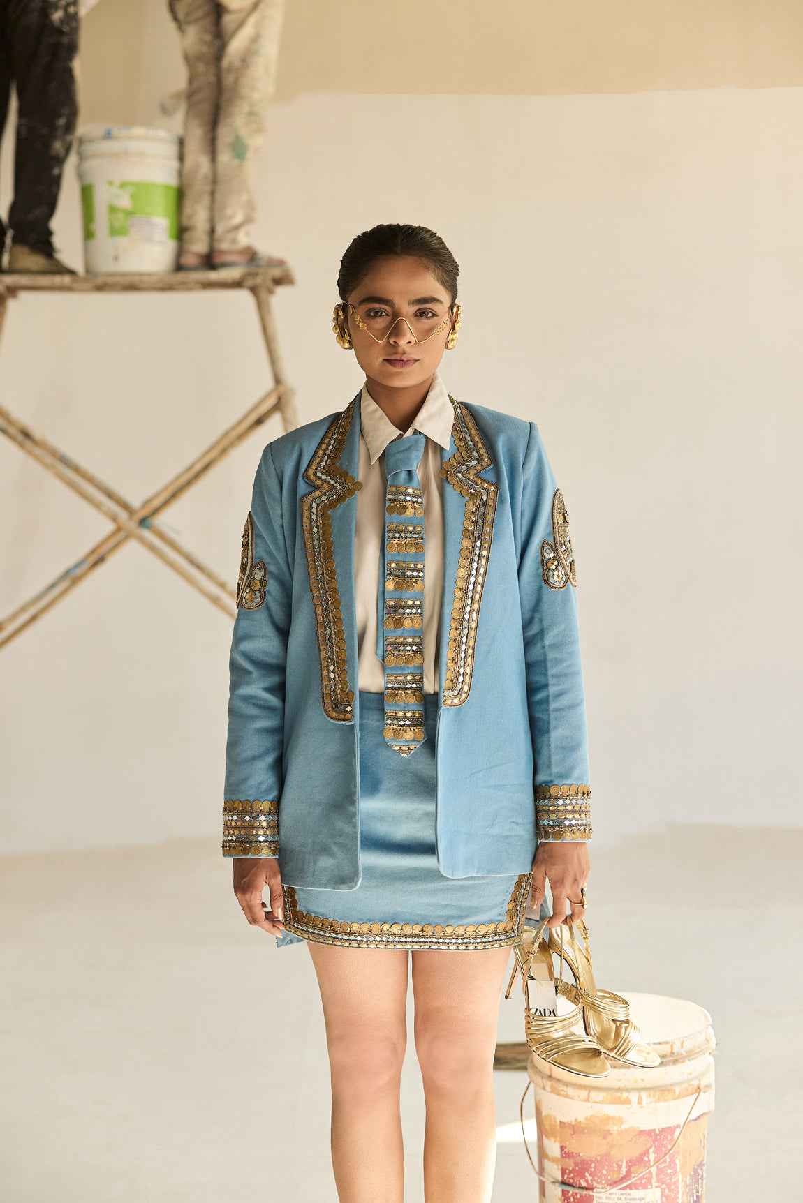 Denim Blazer Denim Tie Denim Short Skirt Kota Doria Shirt