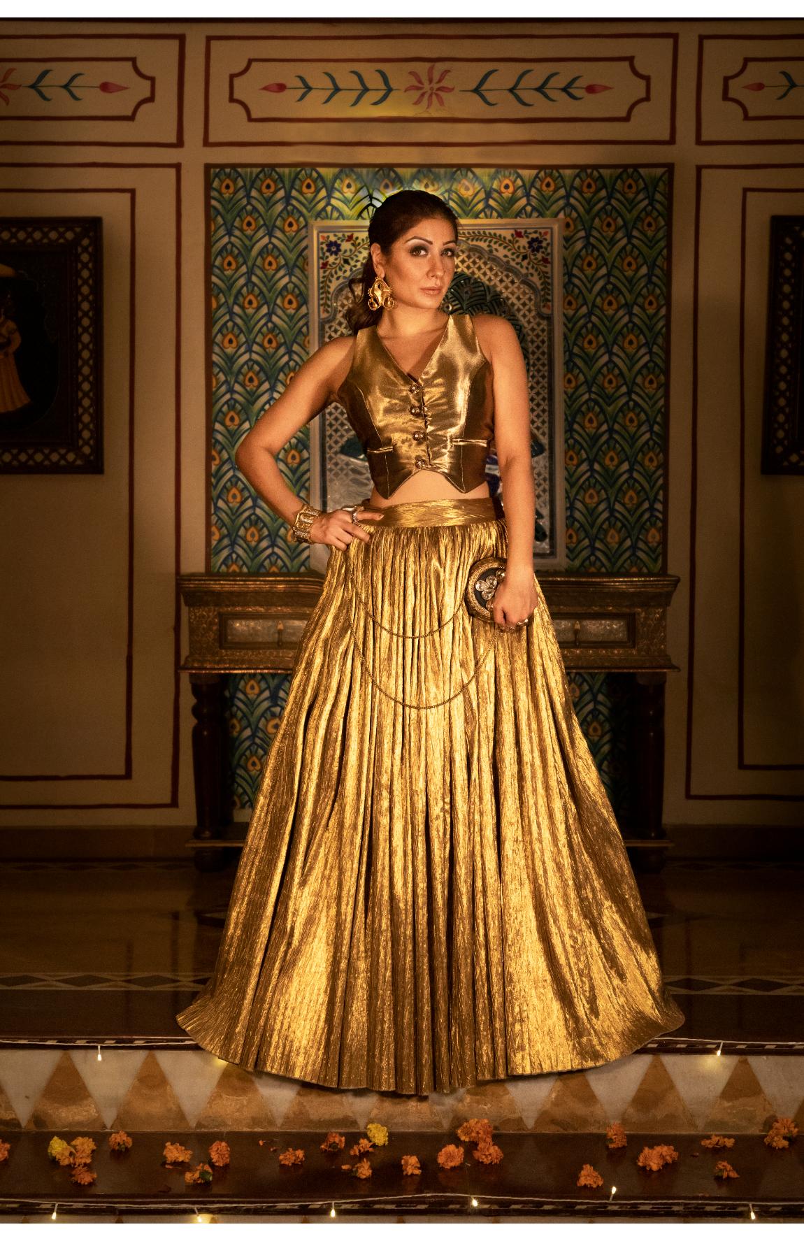 Gold Waist Coat And Gold Lehanga