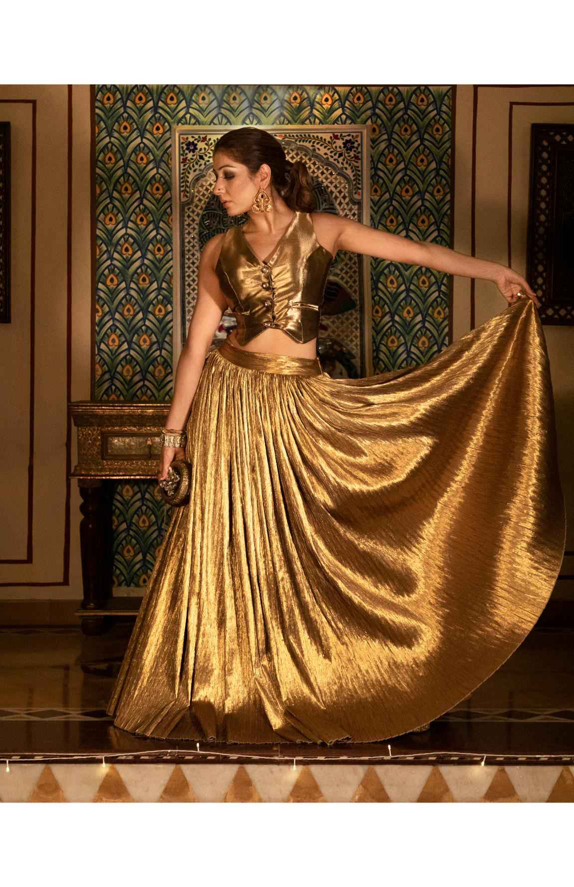 Gold Waist Coat And Gold Lehanga