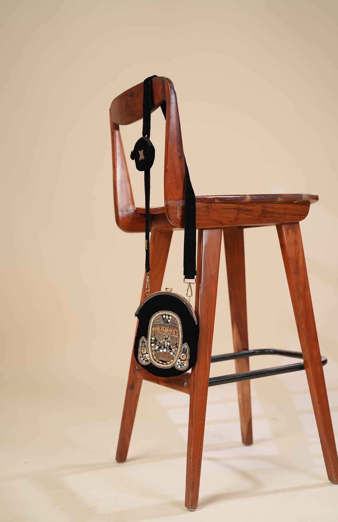 Black Velvet Denim Bag With Embellishment