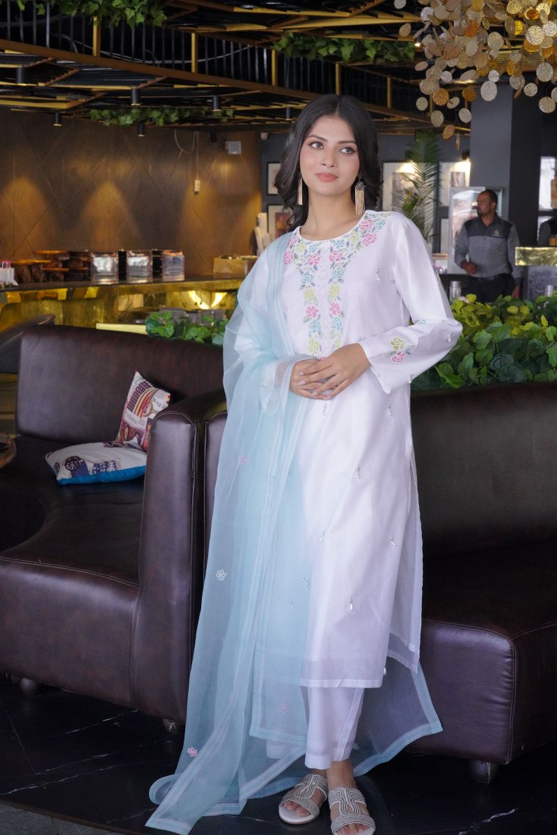 Chanderi Fabric Multi Color Mooti Dress