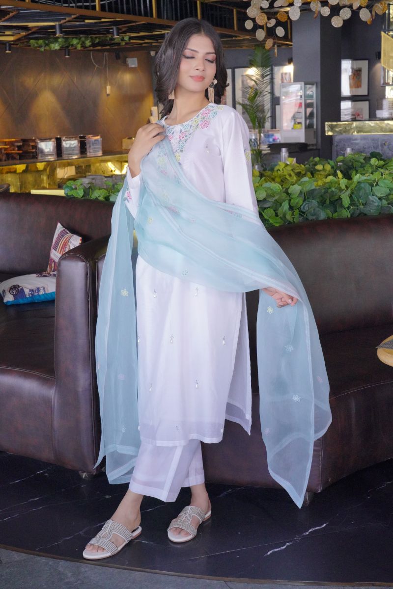 Chanderi Fabric Multi Color Mooti Dress