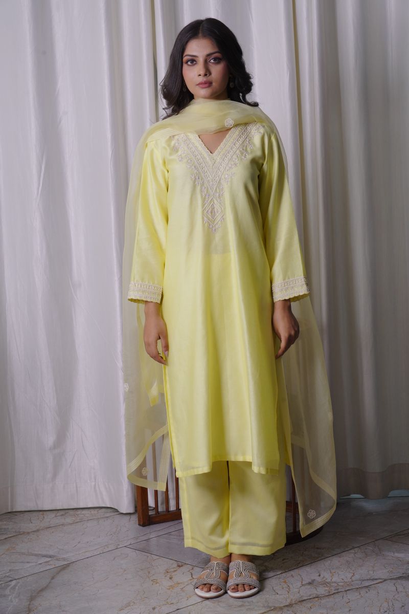 Yellow Kurta Set In Chanderi Base Fabric
