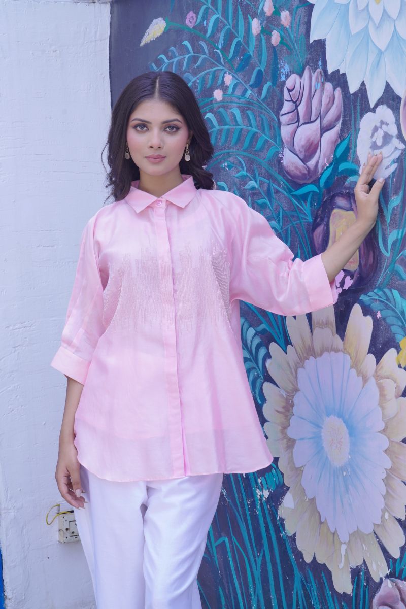 Pink Assymetric Coller Top