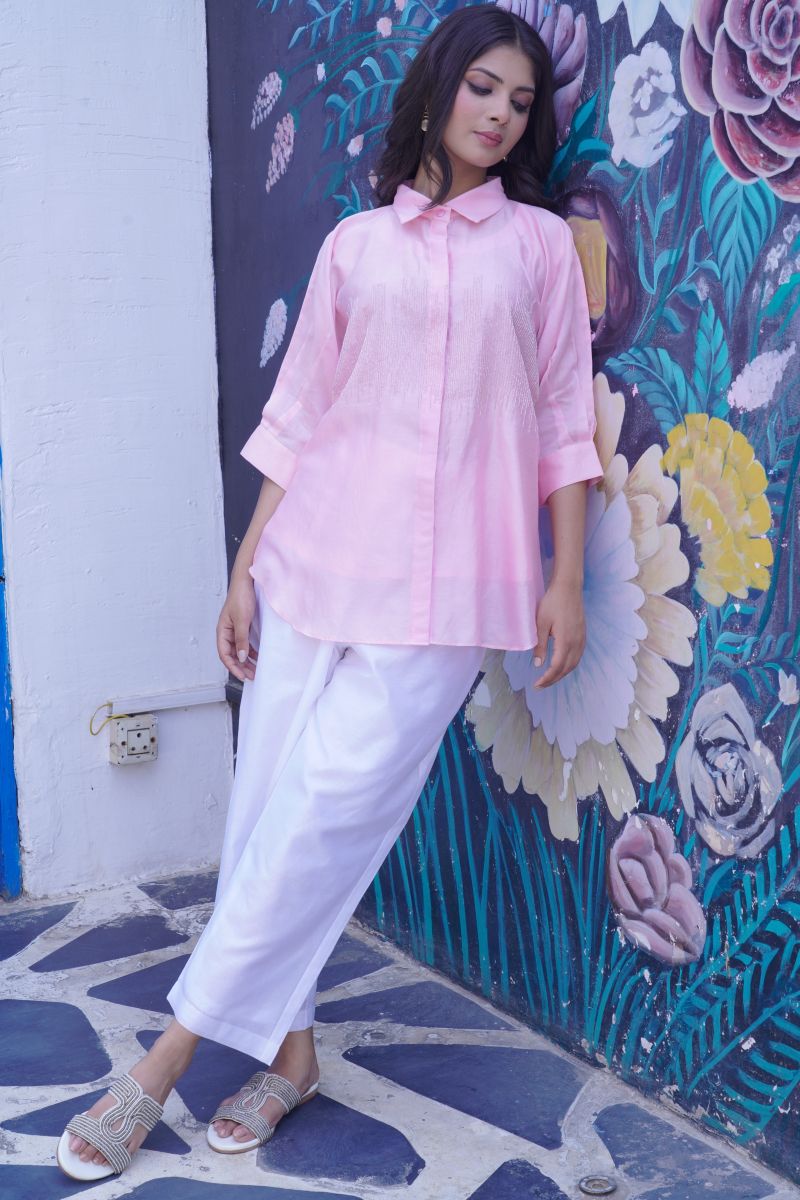 Pink Assymetric Coller Top