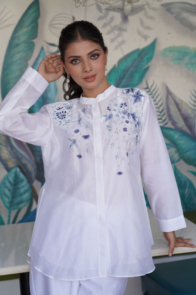 White Chanderi Top And Statement