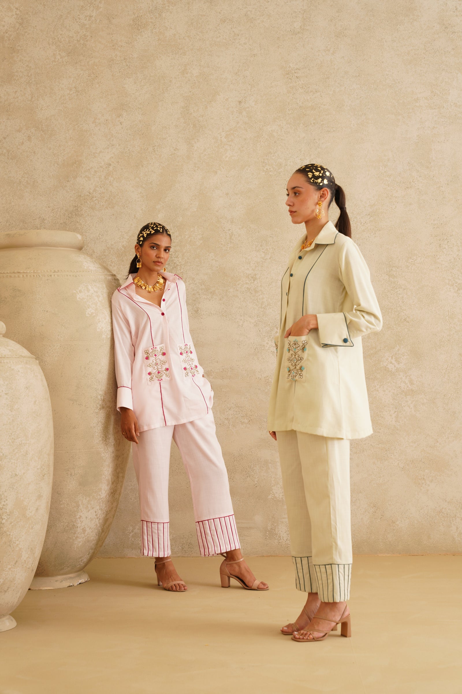 Pink Embellished Pocket
 Tunic Set