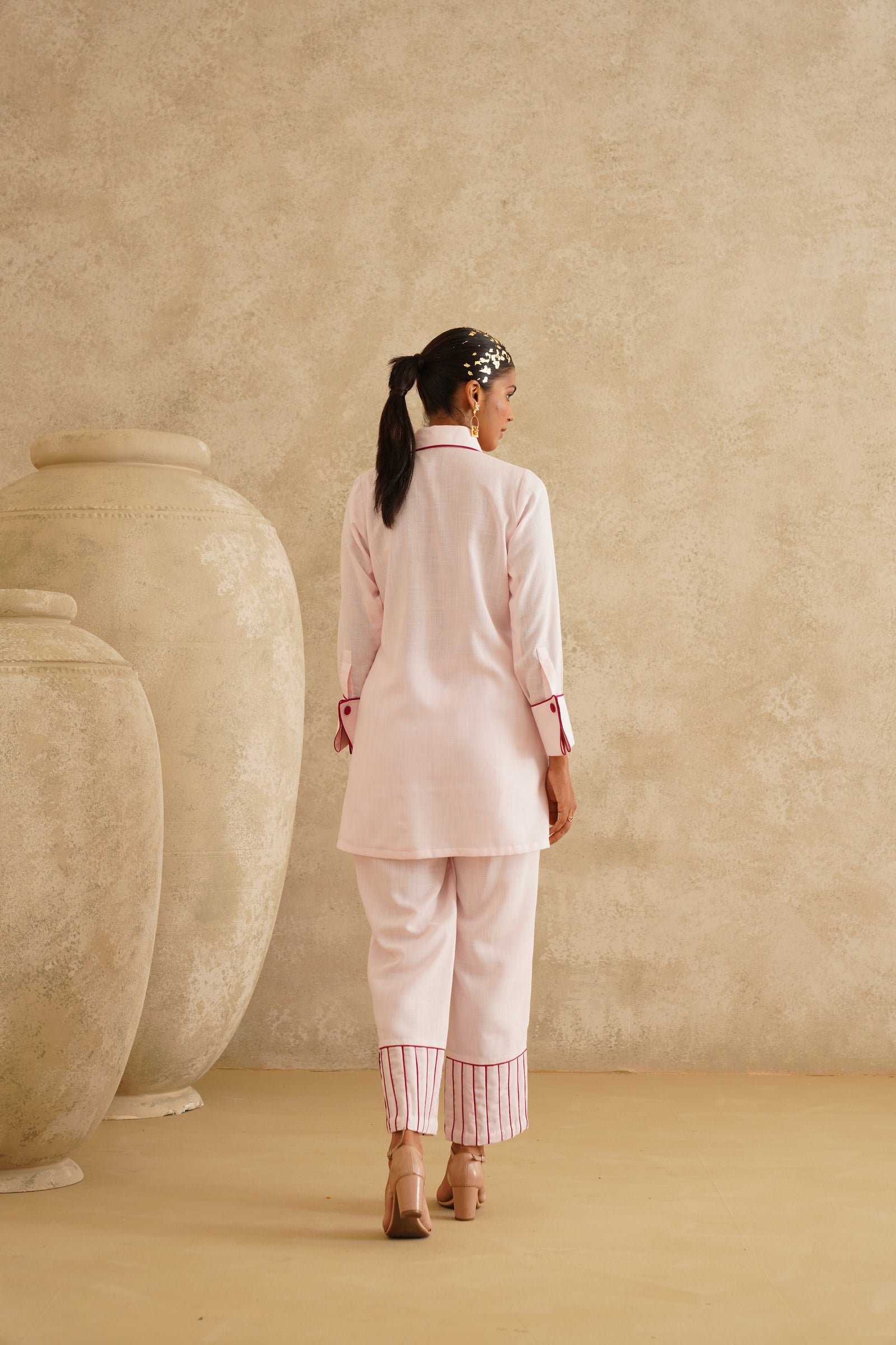 Pink Embellished Pocket
 Tunic Set