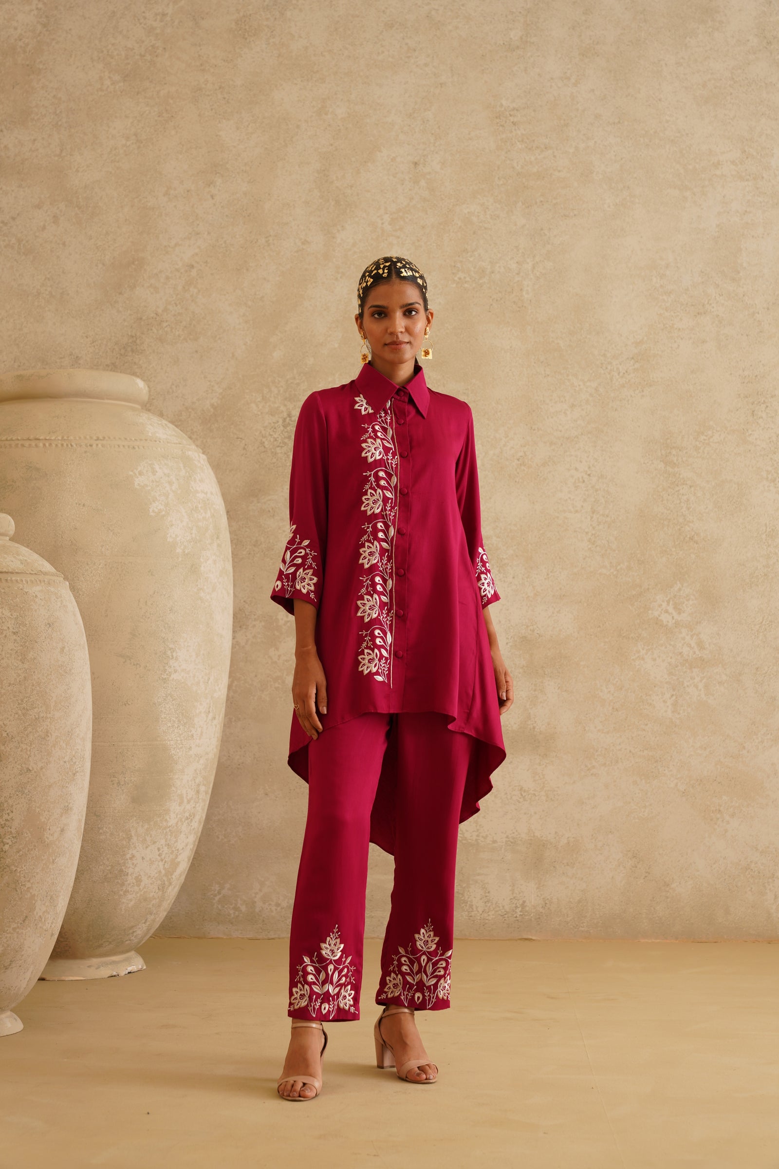 Raspberry Red Assymetric
Tunic Set