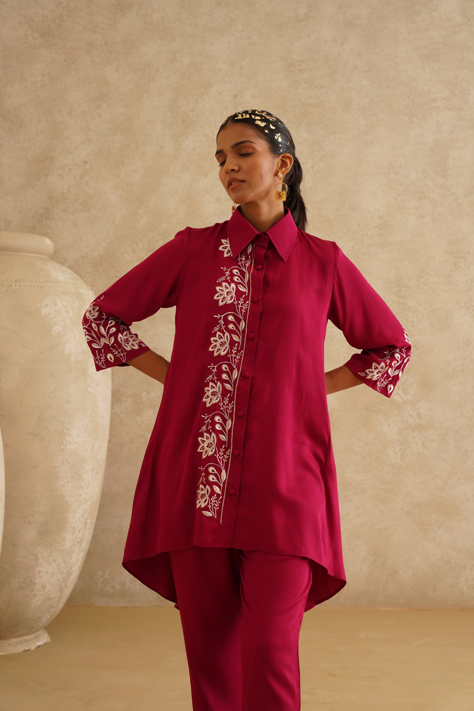 Raspberry Red Assymetric
Tunic Set