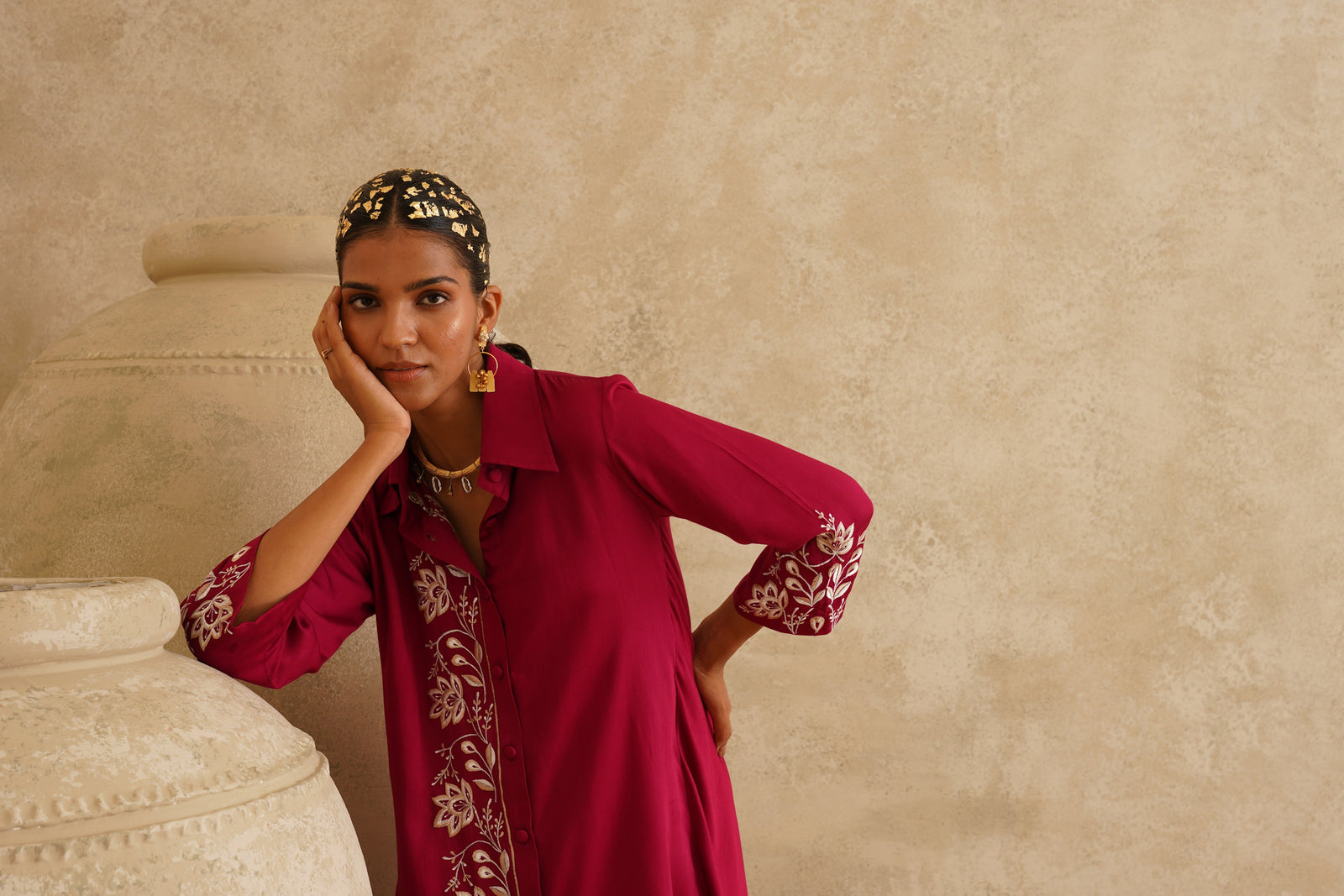 Raspberry Red Assymetric
Tunic Set