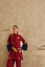 Maroon Metallic Flower 
Tunic Set