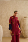 Maroon Metallic Flower 
Tunic Set