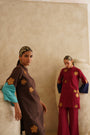 Brown Metallic Flower
 Tunic Set