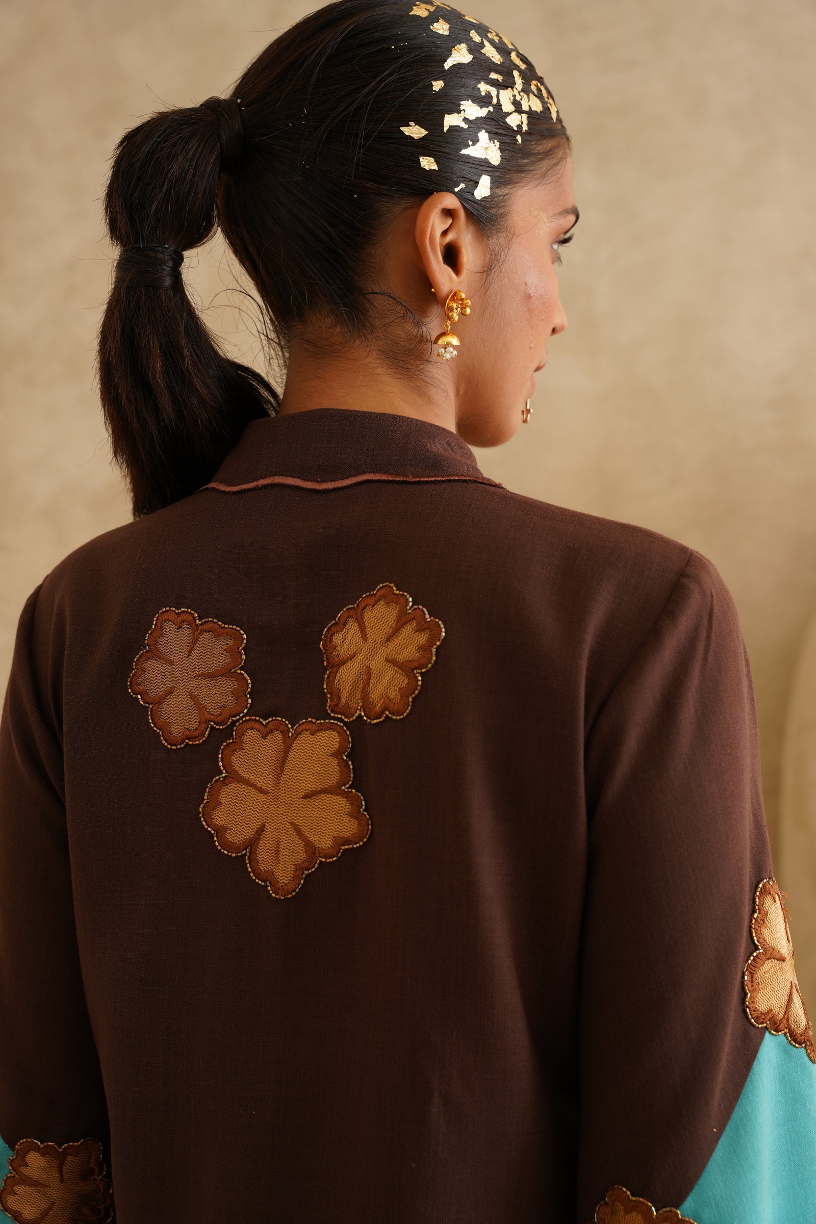 Brown Metallic Flower
 Tunic Set