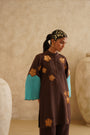 Brown Metallic Flower
 Tunic Set