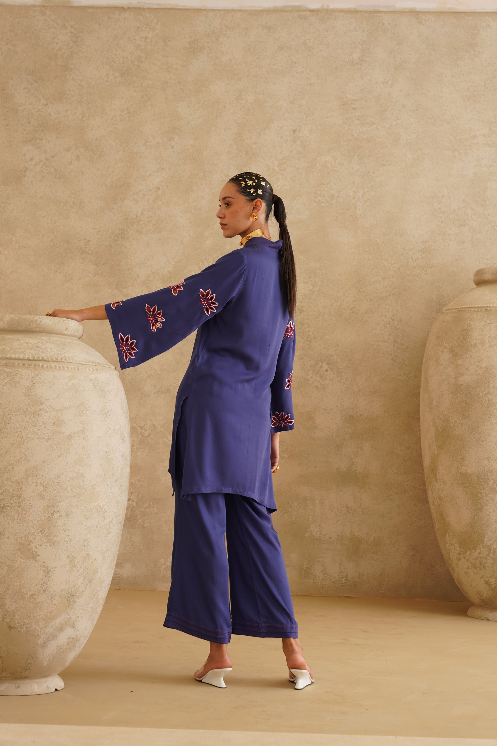 Navy Cutwork Sleeve 
Tunic Set