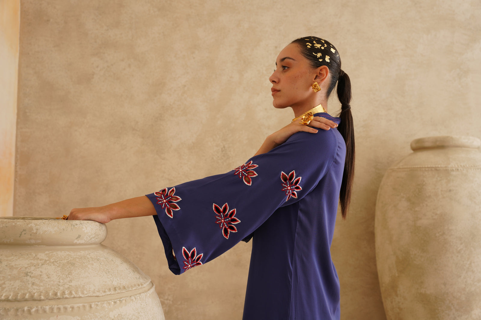 Navy Cutwork Sleeve 
Tunic Set