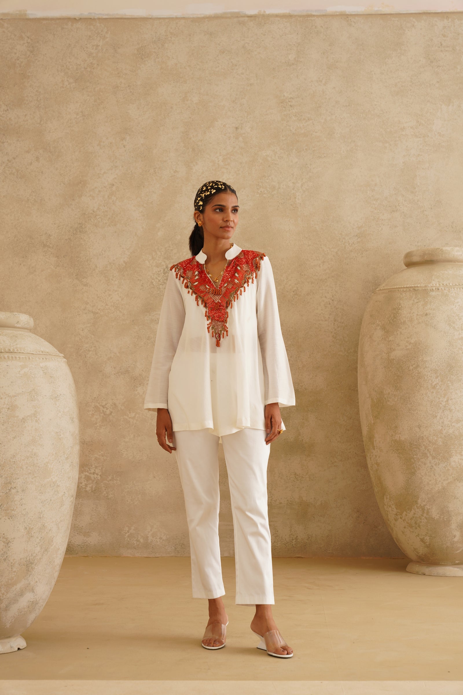 Ecru Silk Chanderi Set