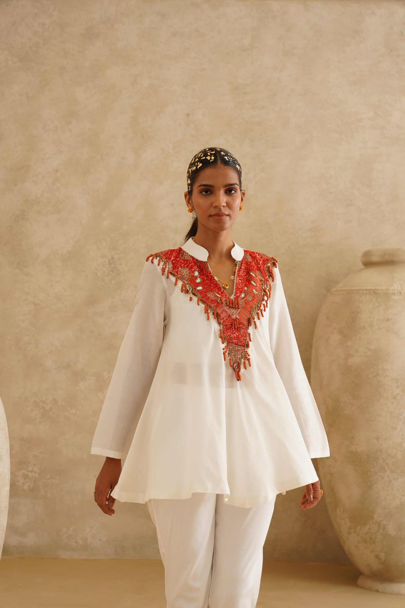 Ecru Silk Chanderi Set