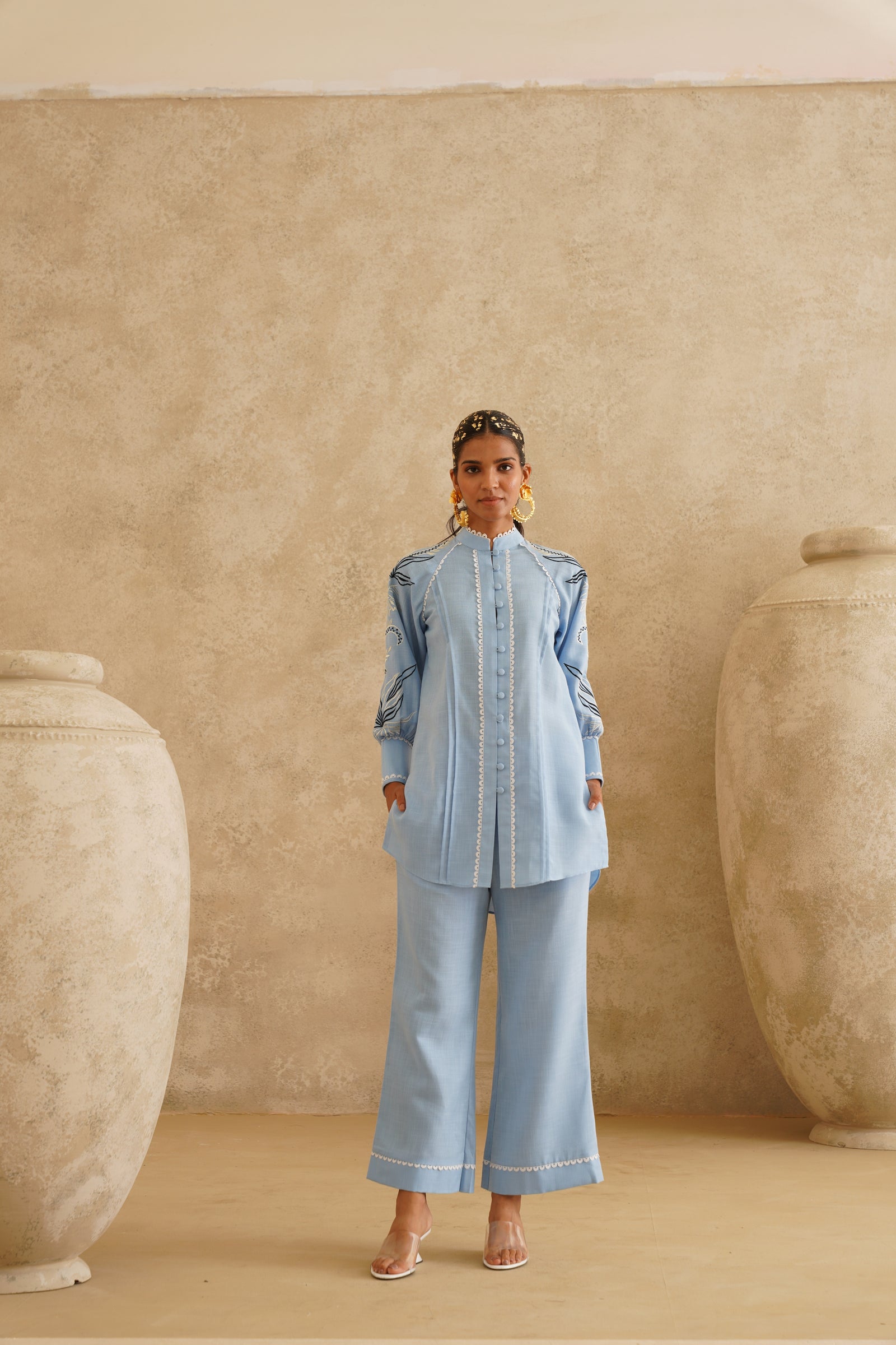 Cornflower Blue Lace Tunic Set