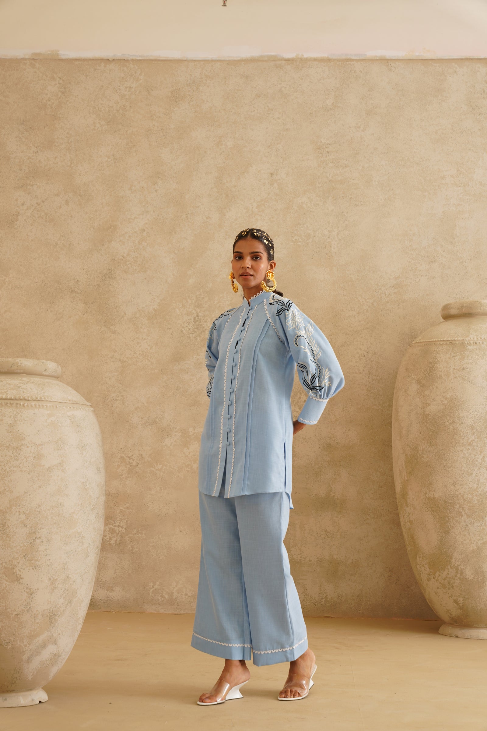 Cornflower Blue Lace Tunic Set