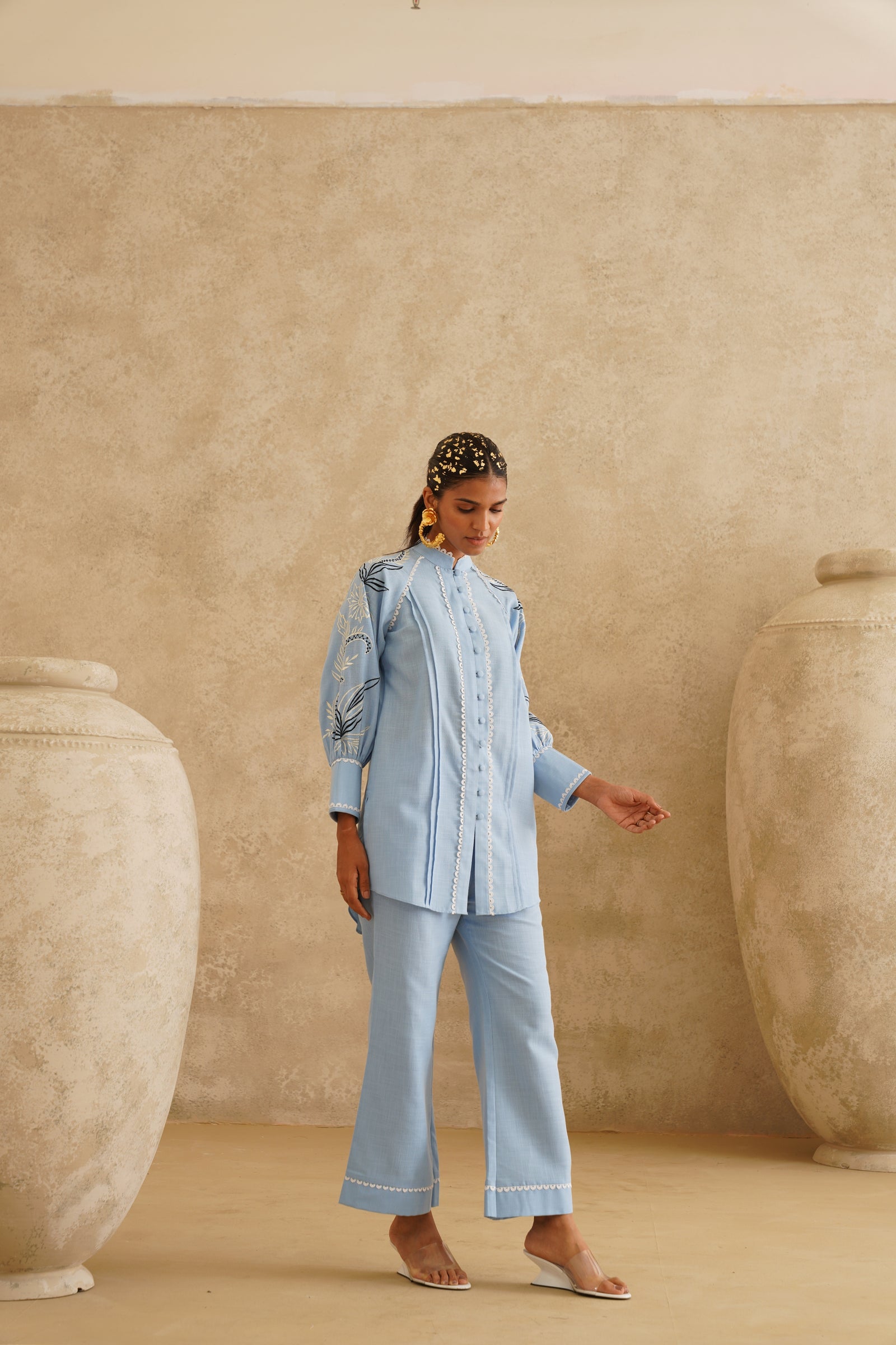Cornflower Blue Lace Tunic Set
