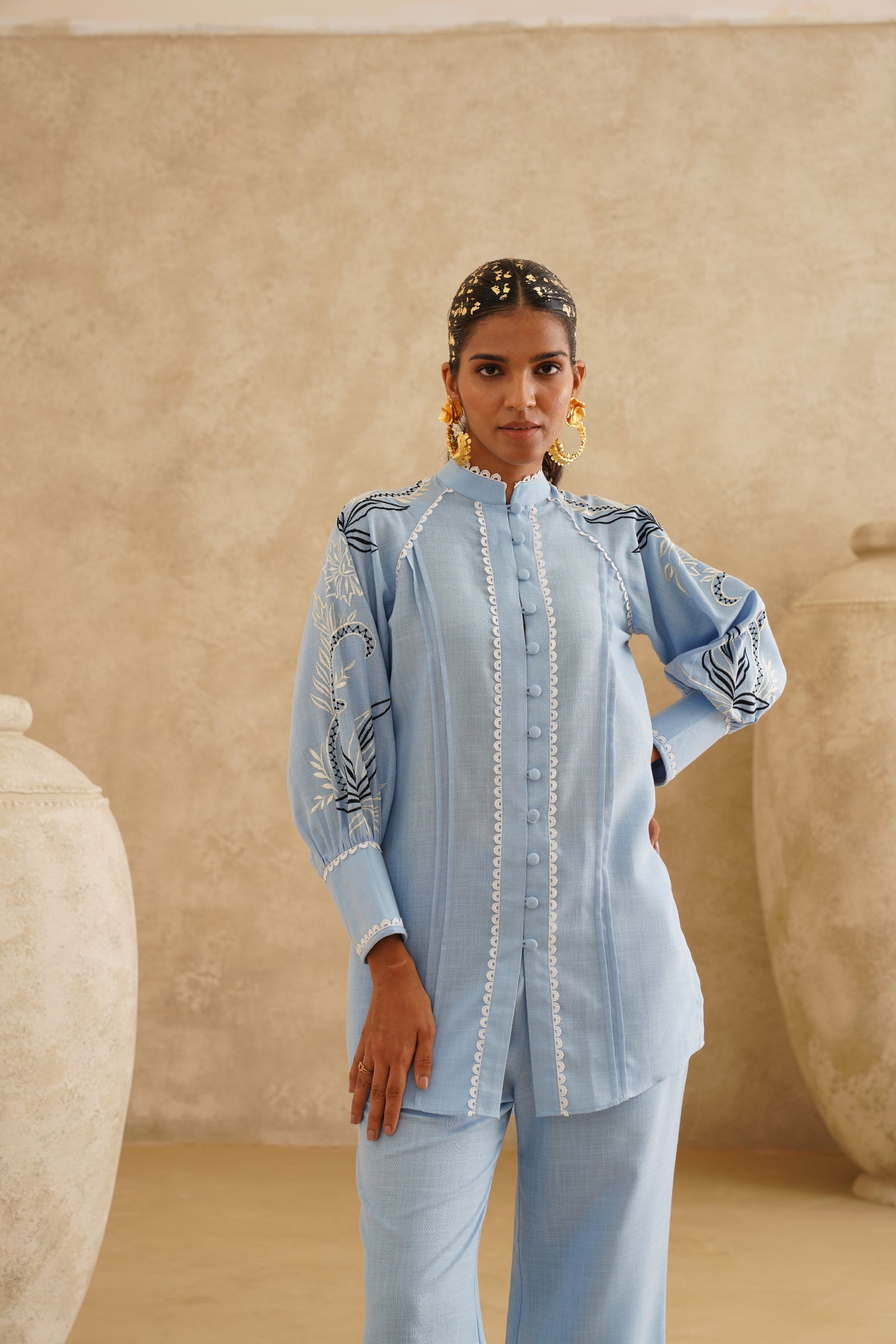Cornflower Blue Lace Tunic Set