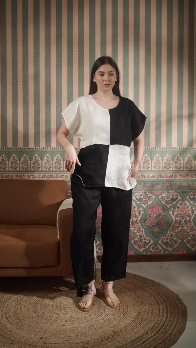 Color Block Round Neck Tunic -Front Pocket Princess Cut Pant