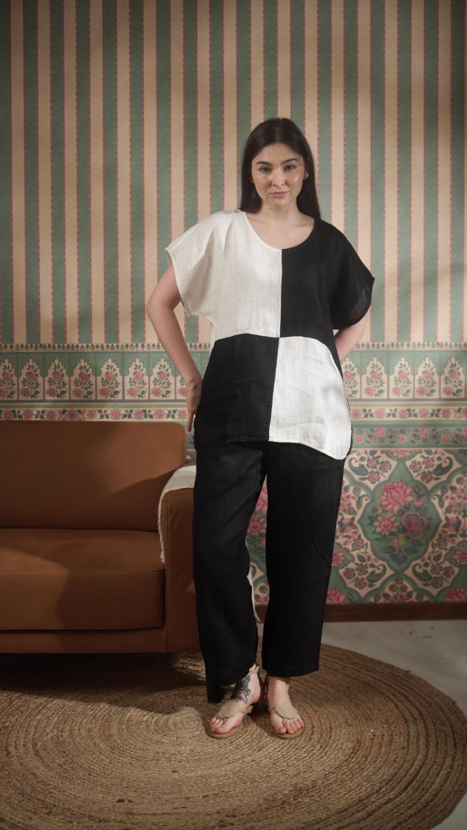 Color Block Round Neck Tunic -Front Pocket Princess Cut Pant